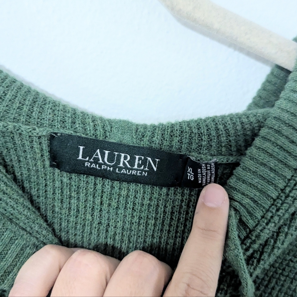 Lauren Ralph Lauren Knit Pullover Sweater Hoodie Drawstring Green XL - Picture 5 of 10
